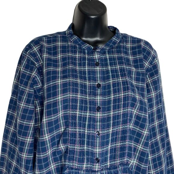 Vtg LL Bean Shirt Womens Large Flannel Plaid Lightweight Pintuck Western Cottage - Picture 6 of 16